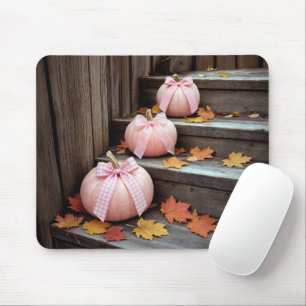 Tapis De Souris Citrouilles roses d'automne avec des noeuds papill