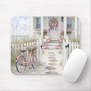 Tapis De Souris Citrouilles roses et blanches d'automne sur le por