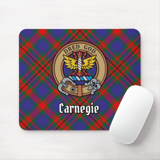 Tapis De Souris Clan Carnegie Crest sur Tartan (Avec souris)