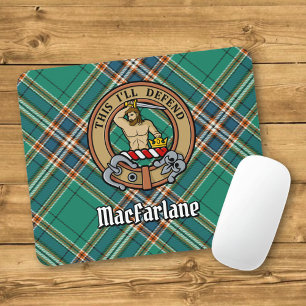 Tapis De Souris Clan MacFarlane Crest sur Tartan de chasse antique