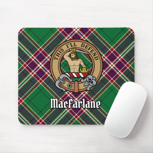Tapis De Souris Clan MacFarlane Crest sur Tartan de chasse moderne (Avec souris)