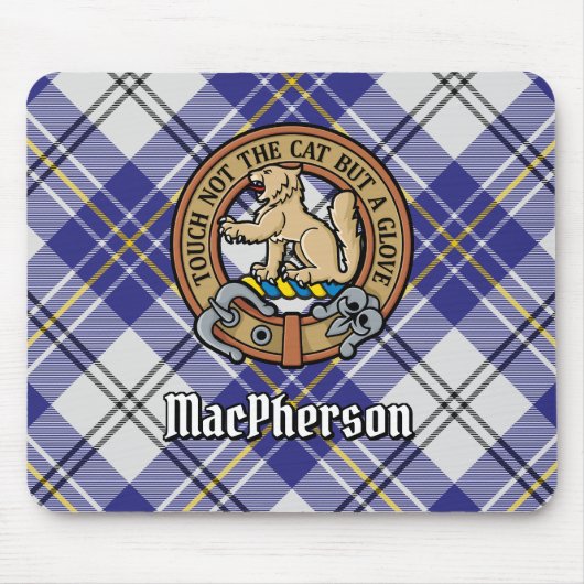 Tapis De Souris Clan MacPherson Crest sur la robe bleue Tartan (Devant)