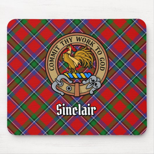 Tapis De Souris Clan Sinclair Crest sur Red Tartan (Devant)