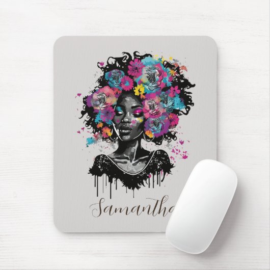 Tapis De Souris Classe Florale Afro Femme (Avec souris)