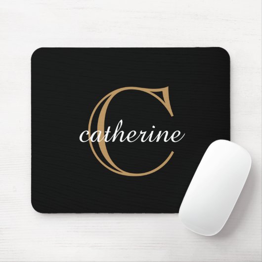 Tapis De Souris Classic Black and Gold Script Monogram (Avec souris)