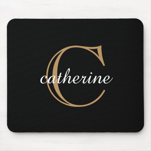 Tapis De Souris Classic Black and Gold Script Monogram (Devant)