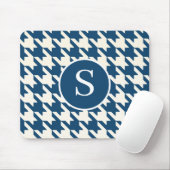 Tapis De Souris Classic Houndstooth Motif Bleu & Blanc Monogramme (Avec souris)