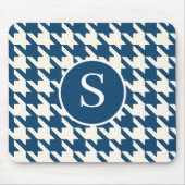 Tapis De Souris Classic Houndstooth Motif Bleu & Blanc Monogramme (Devant)