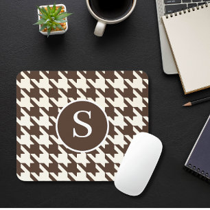 Tapis De Souris Classic Houndstooth Sombre Brown & Blanc Monogramm