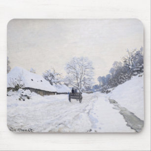 Tapis De Souris Claude Monet - Chariot sur la route enneigée à Hon