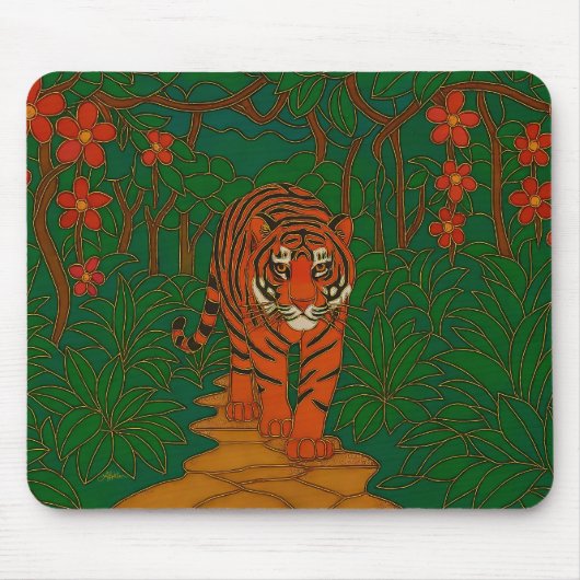 Tapis De Souris Cloisonne Art Tiger on the Jungle Path (Devant)