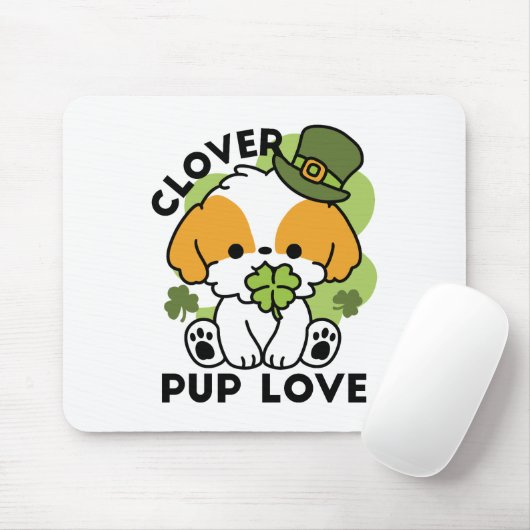 Tapis De Souris Clover Pup Love - St. Patrick's Day Chien Design (Avec souris)