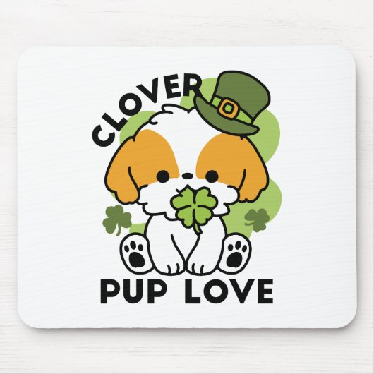 Tapis De Souris Clover Pup Love - St. Patrick's Day Chien Design (Devant)