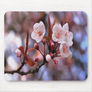 Tapis De Souris Cluster de fleurs de cerisier avec un rose et un b