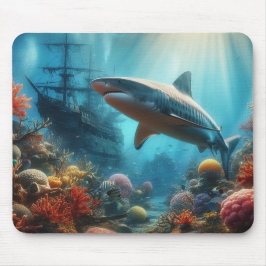 Tapis De Souris Coastal/nautical tiger shark & coral reef (Devant)
