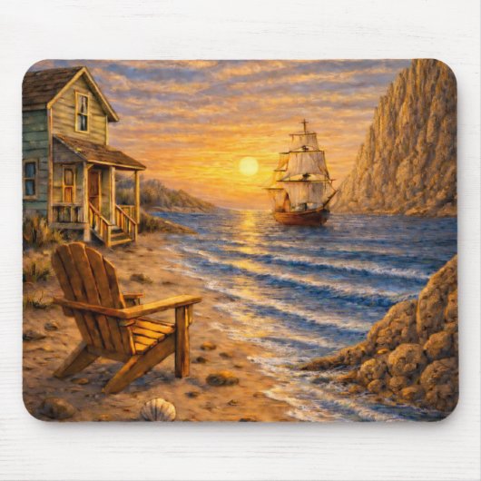 Tapis De Souris Coastal Sunset Sailing Mouse Pad (Devant)