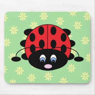 Tapis De Souris Coccinelle avec des fleurs Mousepad
