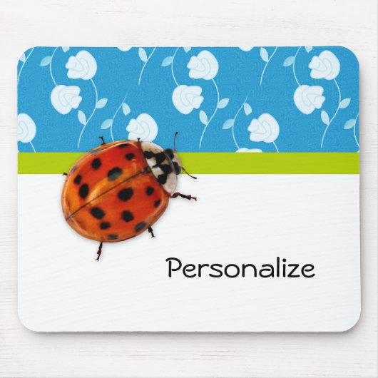 Tapis De Souris Coccinelle florale bleue à la mode avec le nom (Devant)