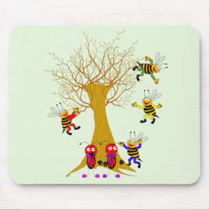 Tapis De Souris Coccinelles et abeilles d'aventure d'arbre de