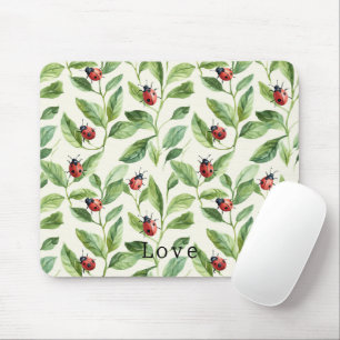Tapis De Souris Coccinelles sur jardin de feuilles vertes
