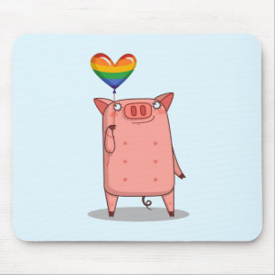 Tapis De Souris Cochon Avec Ballot Arc-En-Ciel