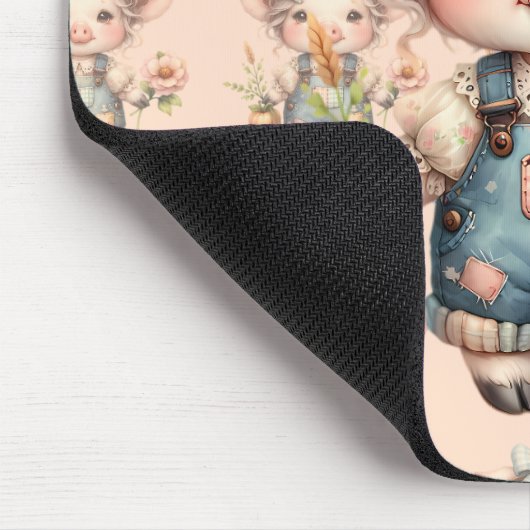 Tapis De Souris Cochon fermier mignon dans les salons avec fleurs (Coin)