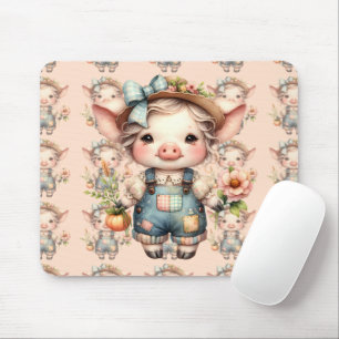 Tapis De Souris Cochon fermier mignon dans les salons avec fleurs