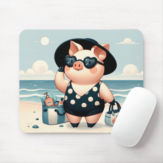 Tapis De Souris Cochon mignon en maillot de bain Polka Dot à la pl (Avec souris)