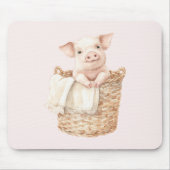 Tapis De Souris Cochon Rose dans un Panier (Devant)