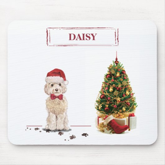 Tapis De Souris Cockapoo Champagne drôle de Noël avec arbre (Devant)