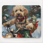 Tapis De Souris Cockapoo Chien chevauchant la moto Noël (Devant)