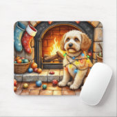 Tapis De Souris Cockapoo Sitting by Fireplace with Christmas Light (Avec souris)