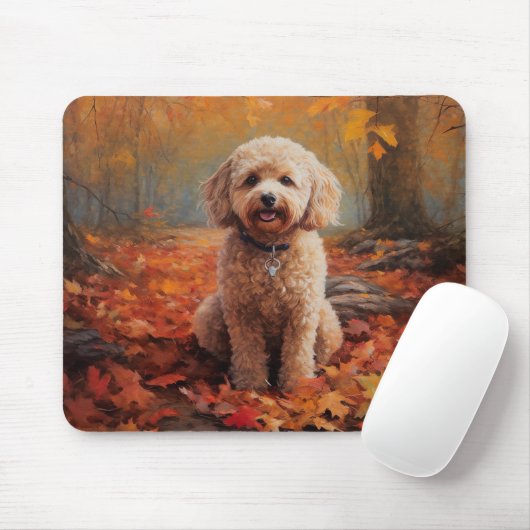 Tapis De Souris Cockapou dans les feuilles d'automne automne autom (Avec souris)