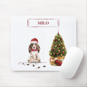 Tapis De Souris Cocker Spaniel Brun Noël Chien drôle avec arbre