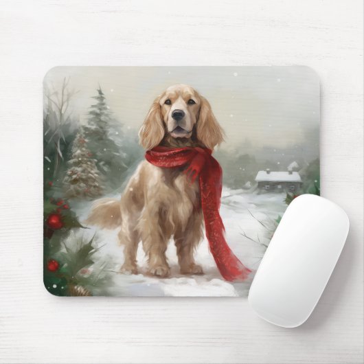 Tapis De Souris Cocker Spaniel Chien dans Noël de neige (Avec souris)