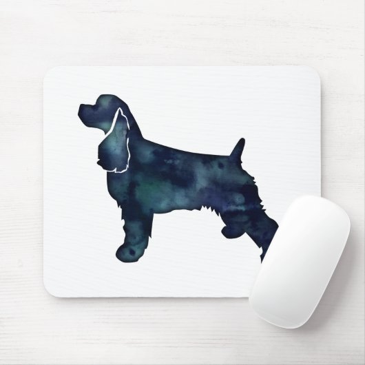 Tapis De Souris Cocker Spaniel Chien Silhouette Noir Aquarelle (Avec souris)
