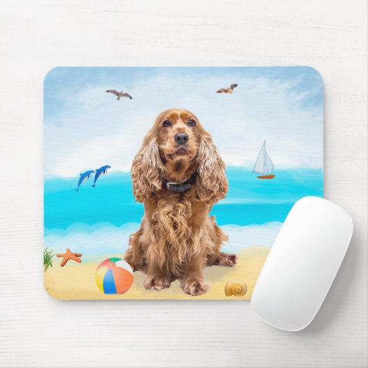 Tapis De Souris Cocker Spaniel Chien sur la plage (Avec souris)