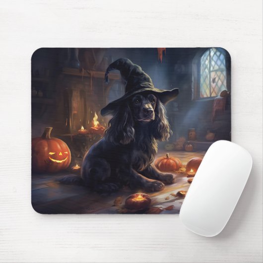 Tapis De Souris Cocker Spaniel Citrouilles Halloween effrayant (Avec souris)