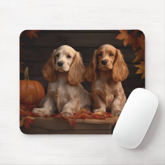 Tapis De Souris Cocker Spaniel Puppy Automne Citrouille de plaisir (Avec souris)