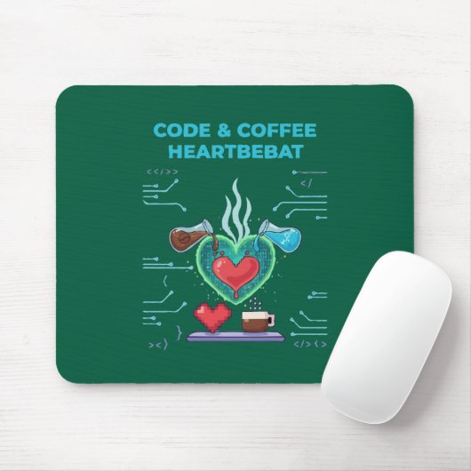 Tapis De Souris Code & Coffee Battement de cœur | Drôle de geek pr (Avec souris)