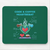 Tapis De Souris Code & Coffee Battement de cœur | Drôle de geek pr (Devant)