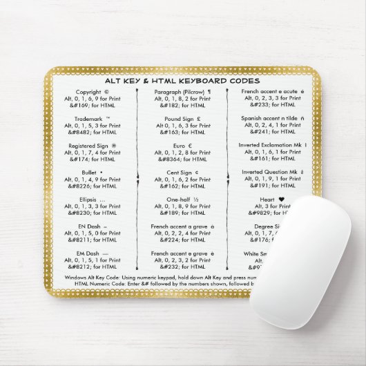 Tapis De Souris Codes clé Alt et clavier HTML (Avec souris)
