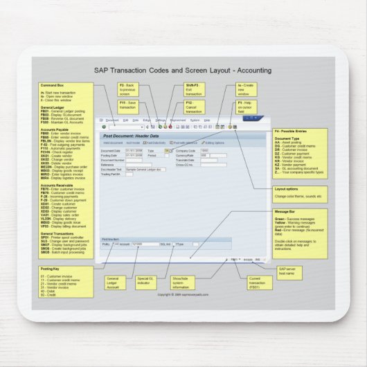 Tapis De Souris Codes transaction comptable SAP et disposition (Devant)