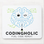 Tapis De Souris Codingholic Tech Brain Programmer | Developer Gift (Devant)