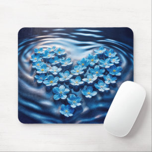 Tapis De Souris Cœur bleu de Myosotis flottant