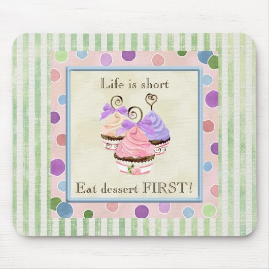 Tapis De Souris Coeur Cupcake Trio La vie est courte - Souris (Devant)