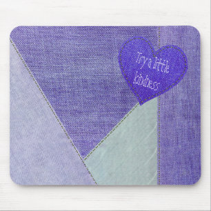 Tapis De Souris Coeur de denim pourpre avec la souris citation