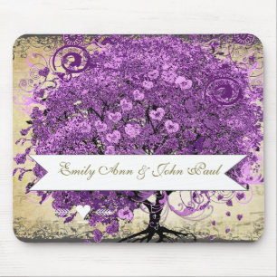 Tapis De Souris Cœur de feuille violet romantique radieux Mariage