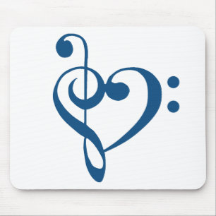 Tapis De Souris Coeur de musique Treble basse Clef Heart - Bleu cl