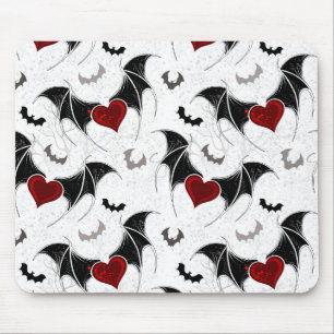 Tapis De Souris Coeur d'Halloween avec ailes de chauve-souris noir